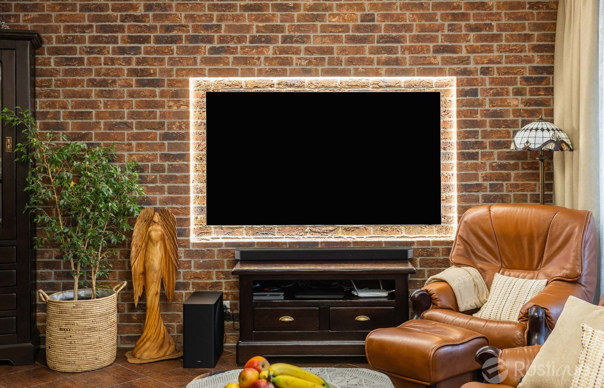 Tehlový obklad Oranje Donkerbont v interiéri v obývačke