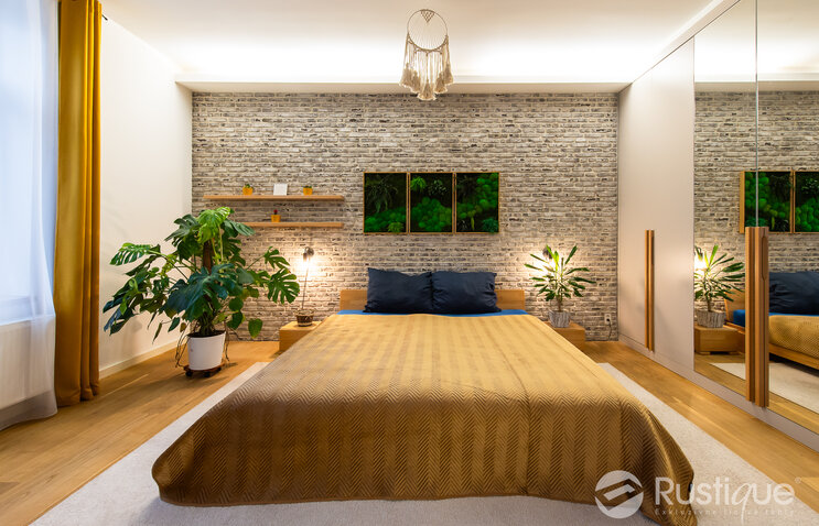 Tehlový obklad Rainbow Snowdust 2 v spálni od Rustique.sk