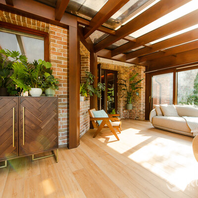 Tehlový obklad Bronseo v zimnej záhrade