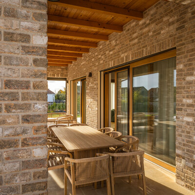 Tehlový obklad Toscane antiek na fasáde rodinného domu od Rustique.sk