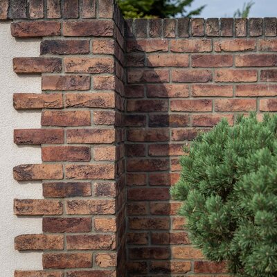 Tehlový obklad Violet na fasáde a na plote rodinného domu